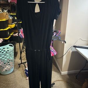 Black Short-Sleeve Drawstring Jumpsuit